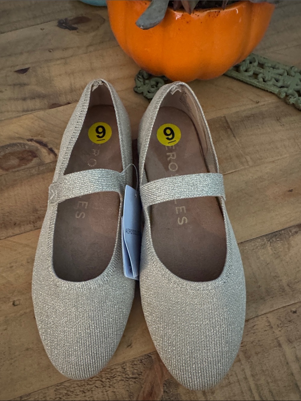 AEROSOLES Sparkle Knit Mary Jane Flats - Champagne